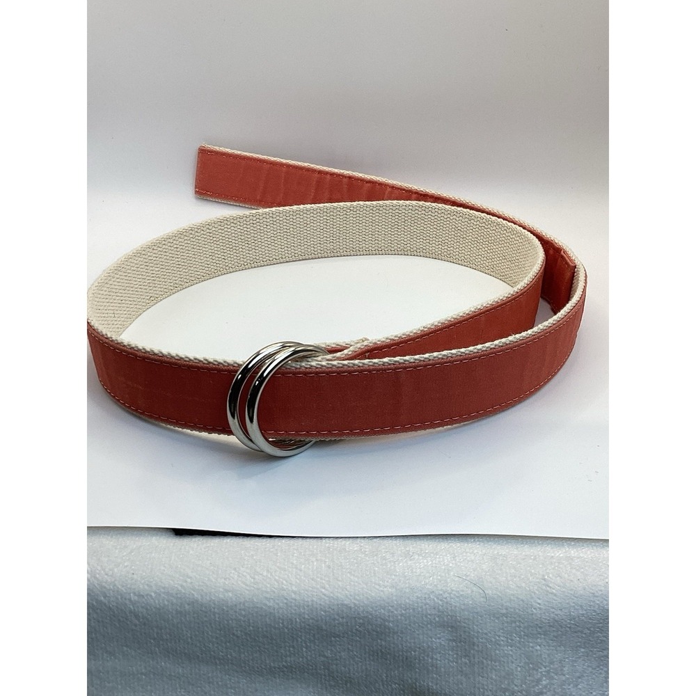 YRI Orange &cream Canvas D Ring Double Ring Buckle Women